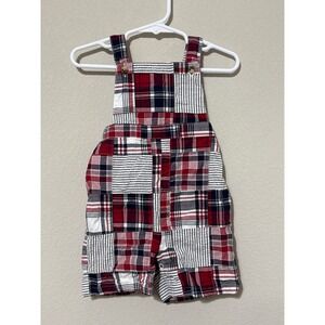 Janie & Jack Madras Patriotic Patchwork Plaid Shortalls Overalls Baby Boy 6/12 M